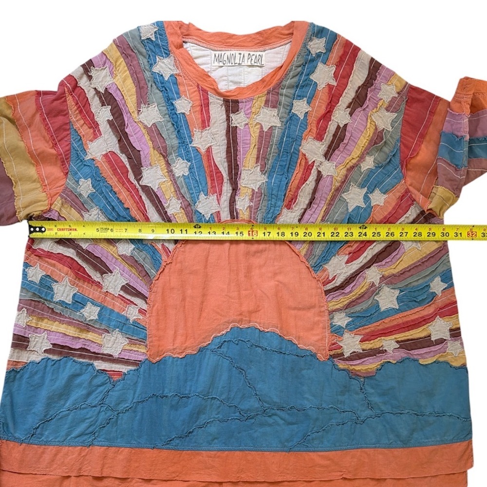 Magnolia Pearl Sunburst Star Patchwork Cotton Oversized Top Multicolor Boho OS - Picture 9 of 11